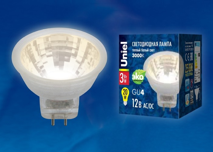 Лампочка светодиодная  LED-MR11-3W/WW/GU4 GLZ21TR