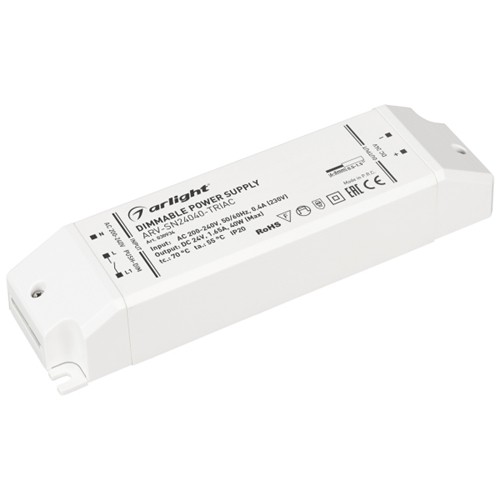 Блок питания ARV-SN24040-TRIAC (24V, 1.65A, 40W) (ARL, IP20 Пластик, 3 года)